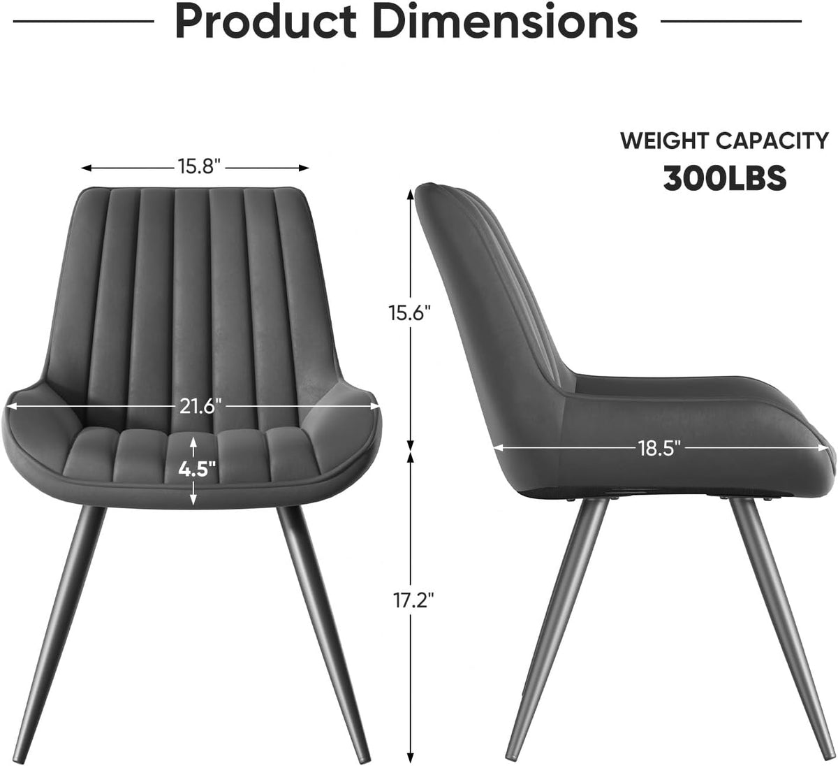 Nalupatio Modern Dining Chairs Set of 2, Comfy Dining Room Chairs with Thick Cushions, Upholstered Fabric Kitchen Side Chairs with Metal Legs, Dark Grey