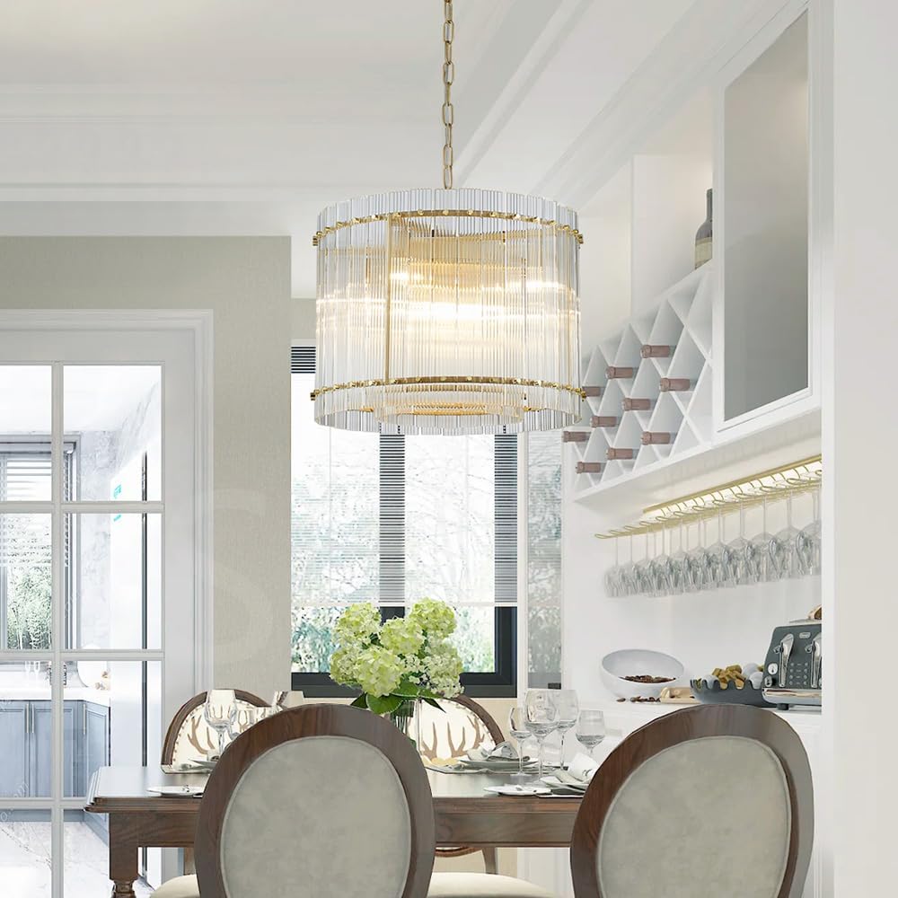 Saint Mossi 22045 Pendant Chandeliers, Mid-Modern Modern Design, Perfect for Living Space, 8 x E12 Sockets, D19'' x H14'', Adjustable Max Height 78", Glass Shade & Gold Finish Metal Frame
