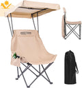 YOUNG WOOD Portable Camping Chair Beach Chair with Shade Canopy, Fold Lightweight Oversized Suit for All, Easy to Open,Close Without Installation, Side Pocket Design for All Outdoor Activities,Khaki