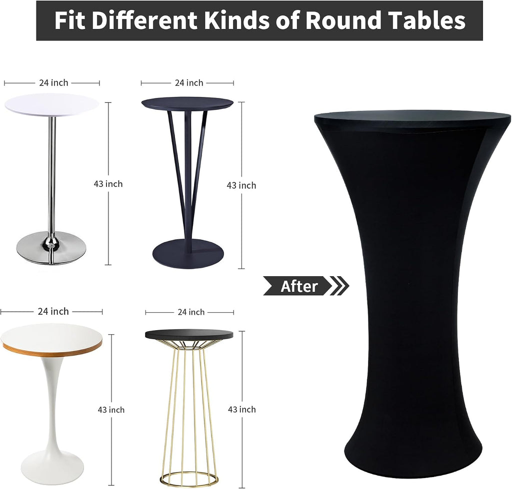 wolkemer 4pcs 24x43 inch fitted cocktail tablecloth, cocktail showing dimensions