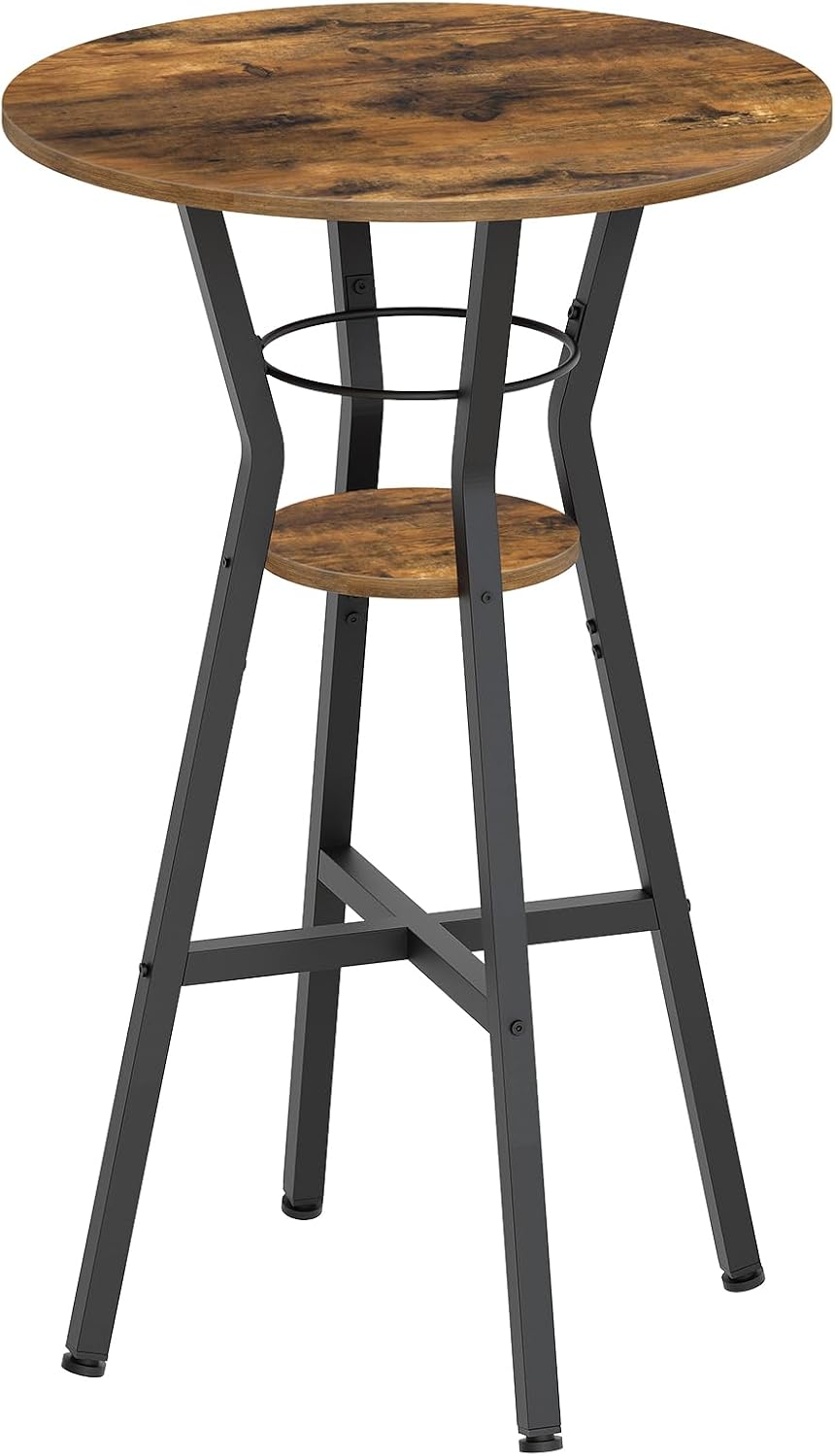 YATINEY Bar Table, 2-Tier Round High Top Table, Pub Table, Home Bar Counter Height Tables, Bistro Tables, for Kitchen, Living Room, Meeting Room, Pub, Rustic Brown and Black BT03BR