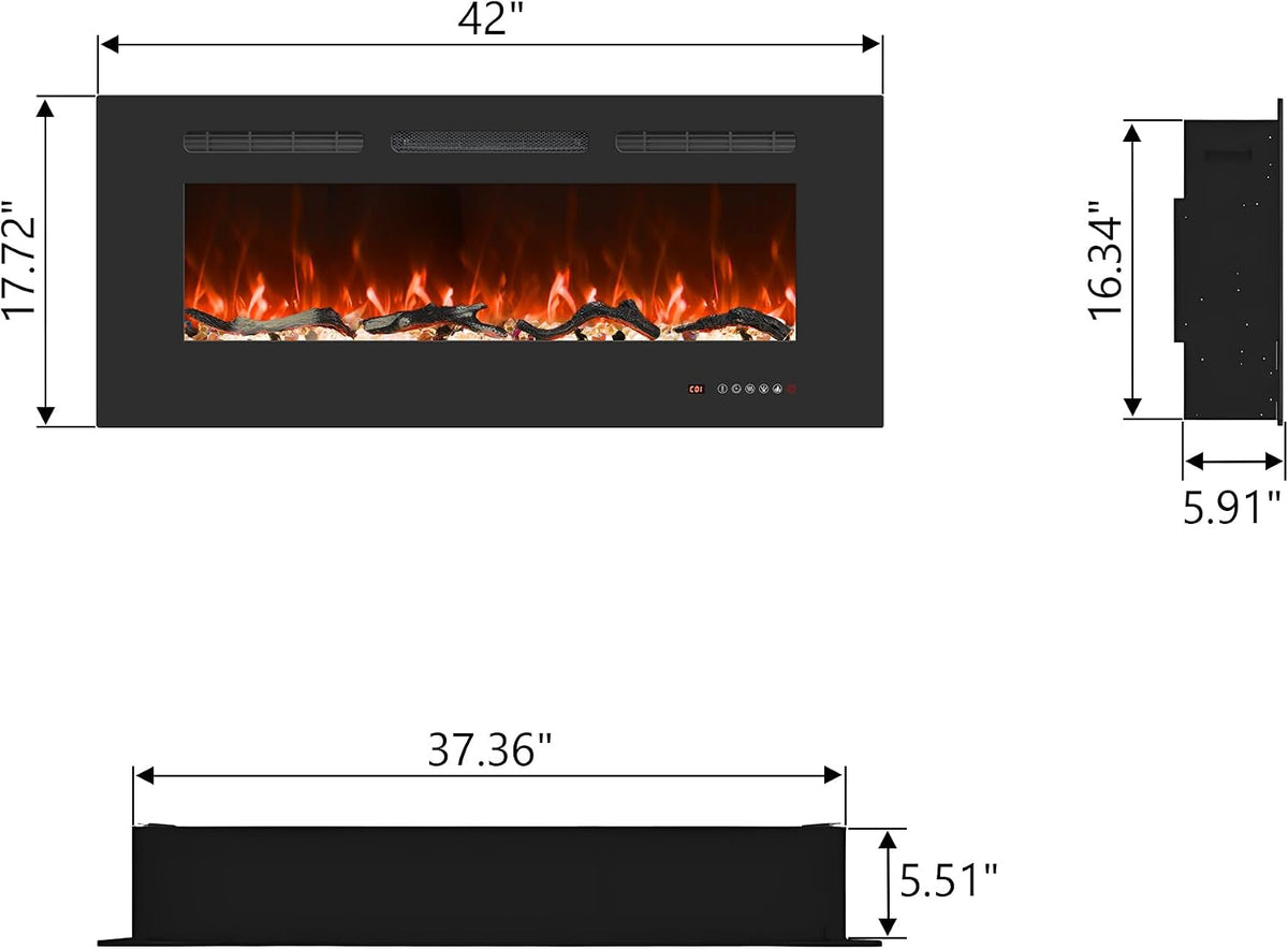 Valuxhome 42 Inches Wall Mounted and Recessed Fireplaces Insert