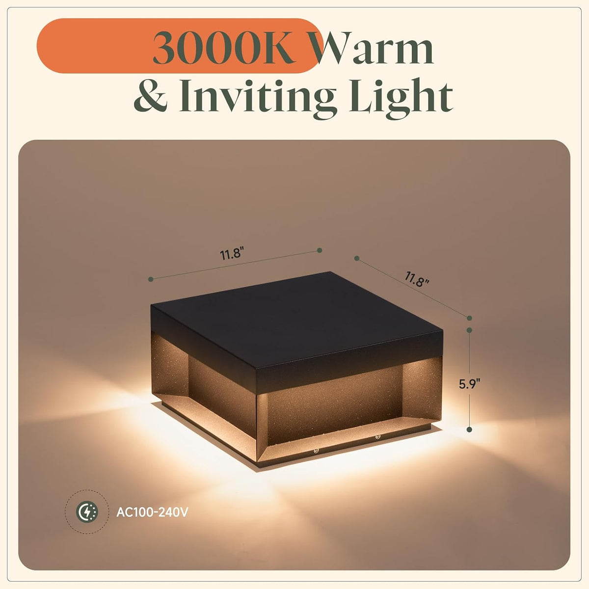 11.8'' Outdoor Post Lights Hard Wired, AC100-240V Outdoor Pillar Light