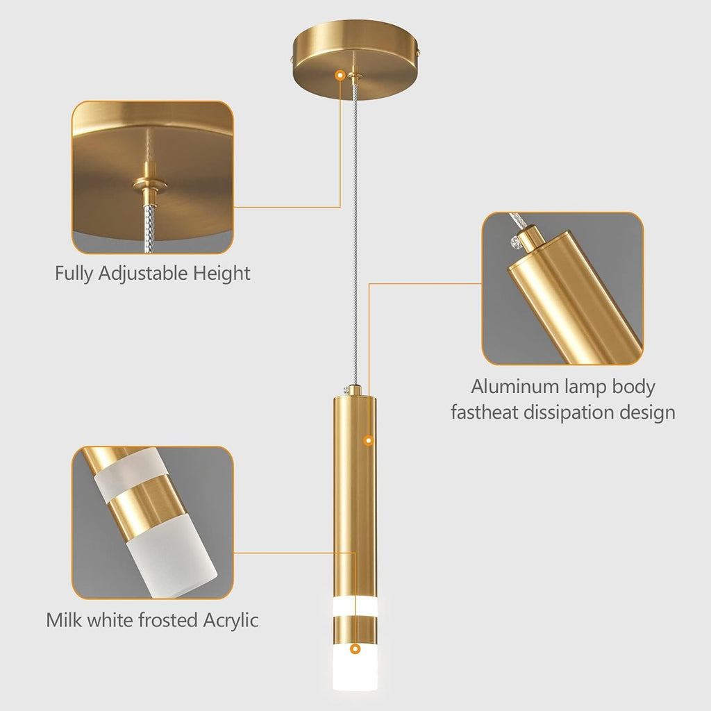 Modern Pendant Light Kitchen Fixture Dimmable LED Gold Mini Pendant Lighting fo Kitchen Island Bedroom Bedside Table Small Pendant Lights (2-Pack)