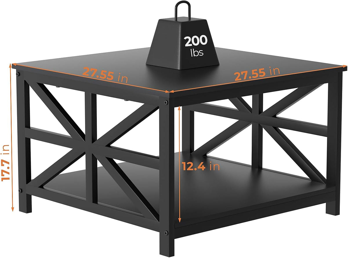 GreenForest 27.55 Inch Square Coffee Table with 2 Tier Storage