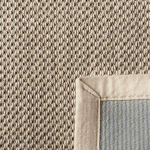 SAFAVIEH Area Rug 6' Square - Natural Fiber Collection - Marble & Beige, Sisal, Woven Design with Border (NF143C)