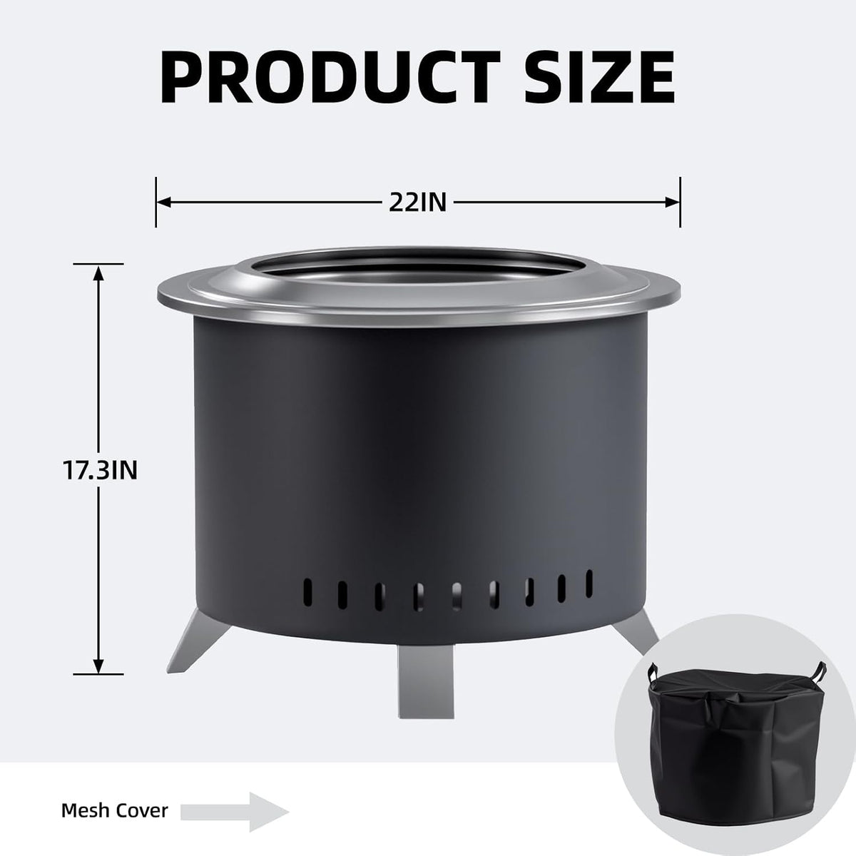 Verdeluxe 22 Inch Smokeless Fire Pit with Ash Pan Outdoors Black