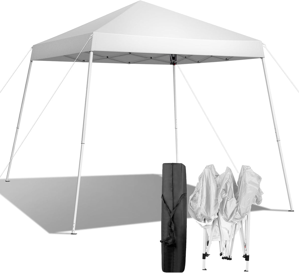 VINGLI 8x8 ft Pop Up Canopy Tent, Easy Up Canopy Event Tent Foldable Portable Canopies for Camping, Patio, Outdoor Gazebo Slant Legs, Outdoor Instant Shelter Canopies with Carry Bag (White)