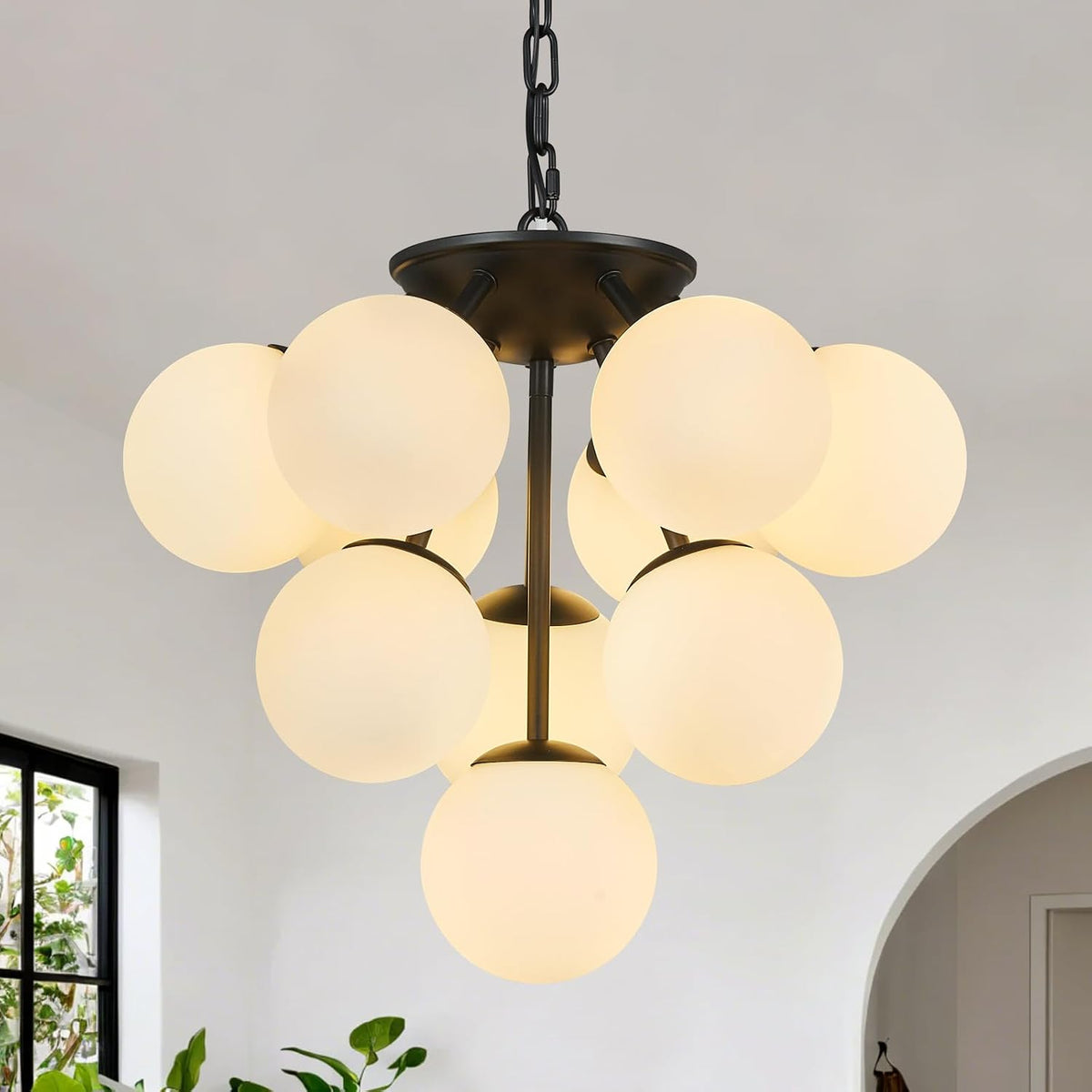 10 Lights Globe Pendant Light Mid Century Pendant Lighting Modern Black Sputnik Chandelier Dining Room Pendant Lights for Kitchen Island Living Room Bedroom Staircase