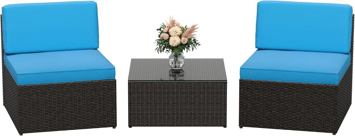 Devoko 3 Pieces Outdoor Patio Conversation Sets, Couch Sectional Sofa