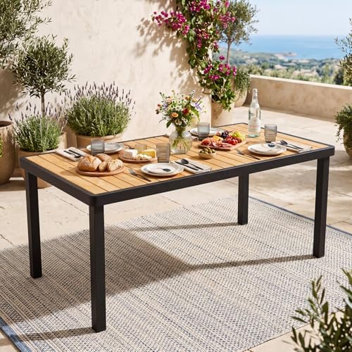 Tangkula 58" Rectangular Wood Patio Dining Table for 6