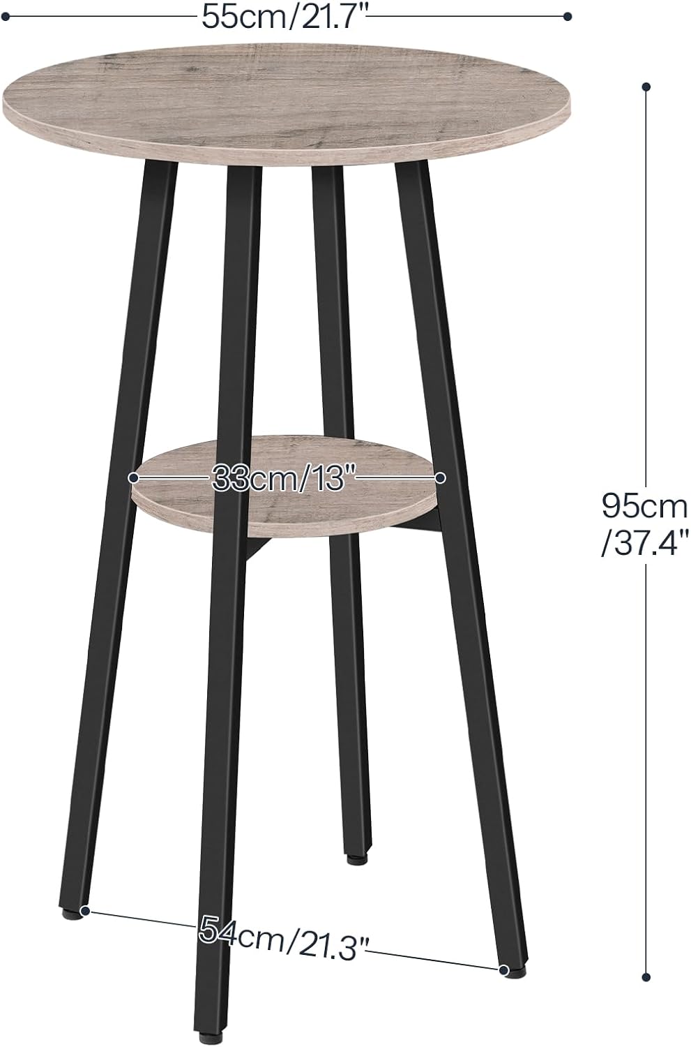 HOOBRO Bar Table, Round Pub Table, 2-Tier Bistro Table with Storage, for Small Spaces, with Top Particleboard for Kitchen, Easy to Assemble, Greige BG55BT01