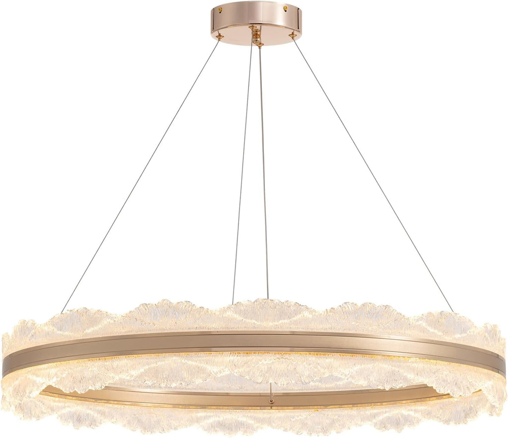 Gold Chandelier 31.5" Modern Ring Chandelier, Dimmable LED Chandeliers with Remote, Round Chandeliers Adjustable Hanging Lights Luxury Ceiling Pendant Lighting Fixtures for Dining Room Living Room