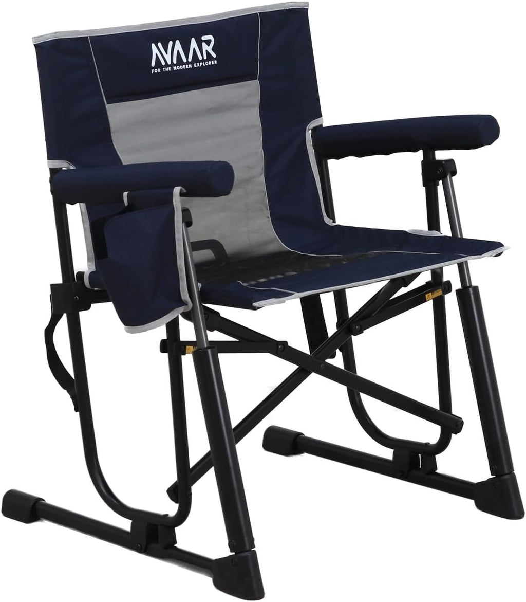 Go-Flow Compact Rocking Camping Chair,Durable Armrests,Drink Holder & Comfortable Backrest,Portable Travel Seat for Camping, Fishing, Lawn, Beach, Patio,400LBS Capacity, Indigo Blue