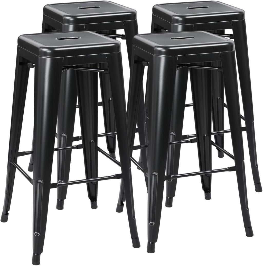 Yaheetech 30 Inch Metal Bar Stools Set of 4, Stackable Barstools, Black