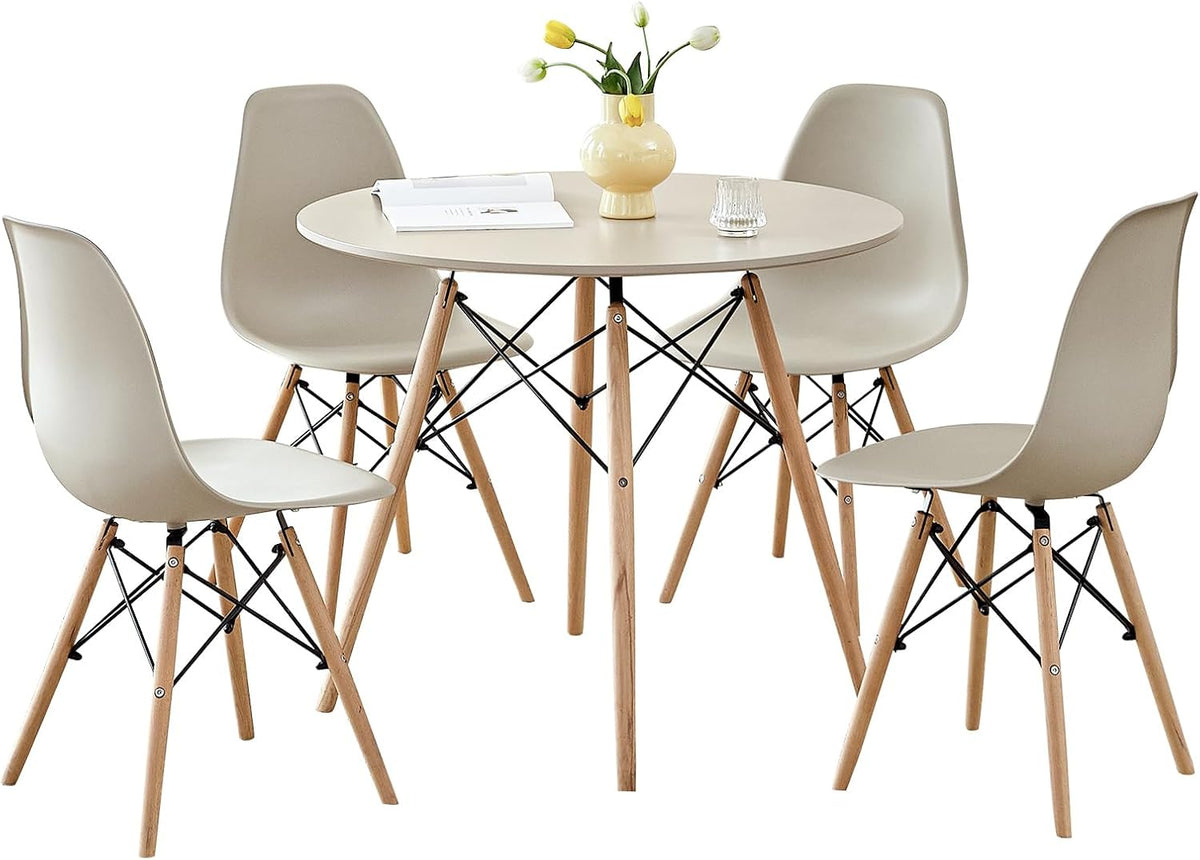 5-Piece Round Dining Set, 35.5" Sand Table Chairs Set of 4