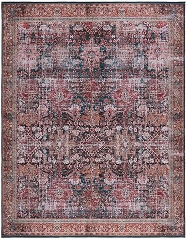 SAFAVIEH Washable Rug Tucson Collection - 8' x 10', Rust & Green, Slip Resistant & Easy to Clean, Ideal for Living Room, Bedroom, Dining Space (TSN114P)