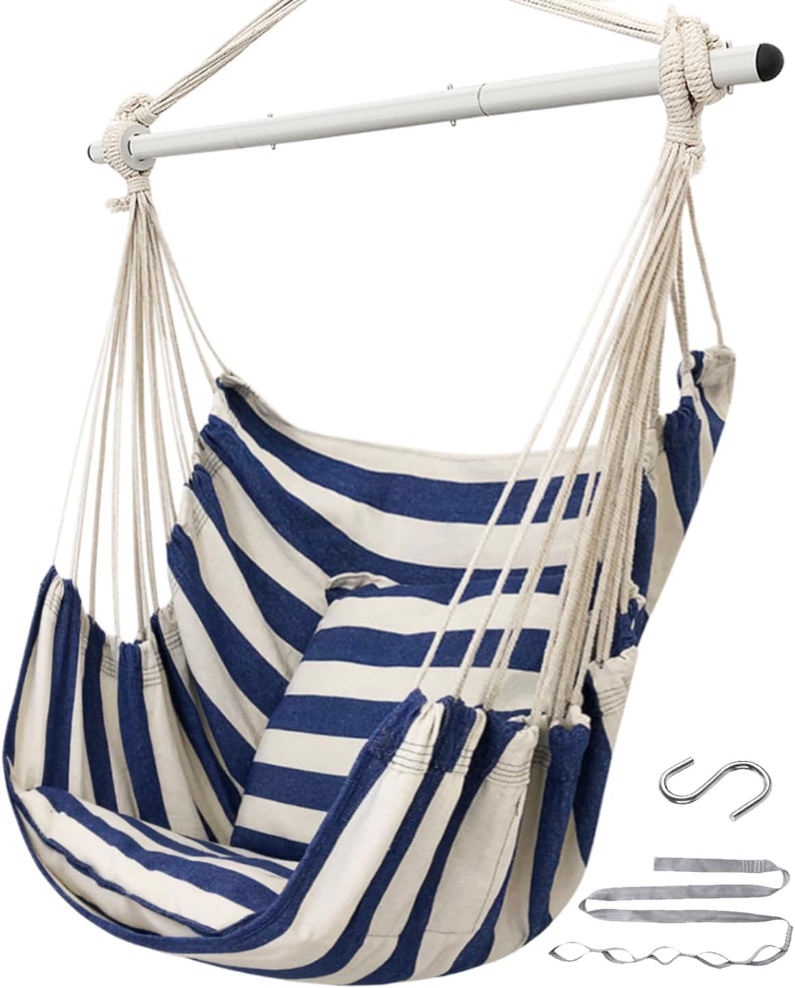 ADVOKAIR Hammock Chair Swing 500lbs Steel Bar 2 Cushions Multi Size