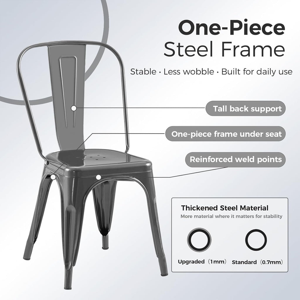Gray Stackable Metal Dining Chairs, Set of 2