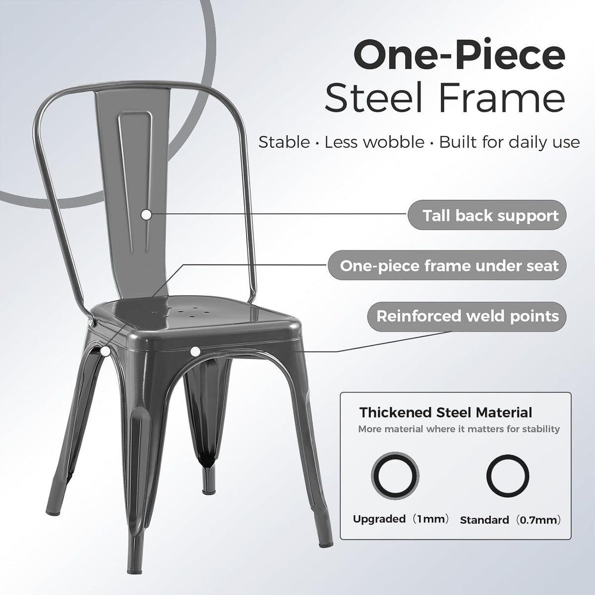 Gray Stackable Metal Dining Chairs, Set of 2