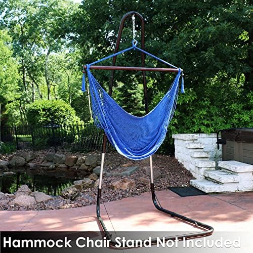 Sunnydaze Hanging Hammock Chair Swing for Patio, Caribbean, Blue