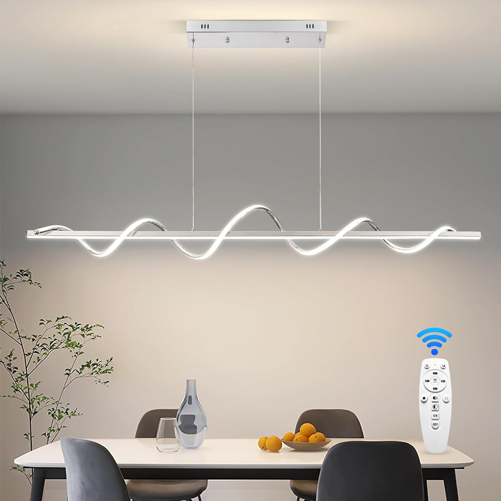 LED Pendant Lights, 56.29" Chorme Modern Chandeliers for Dining Room Hanging Pendant Lighting Chandelier Dimmable with Remote Control Island Lighting Lamp Fixture for Living Room Office Bar