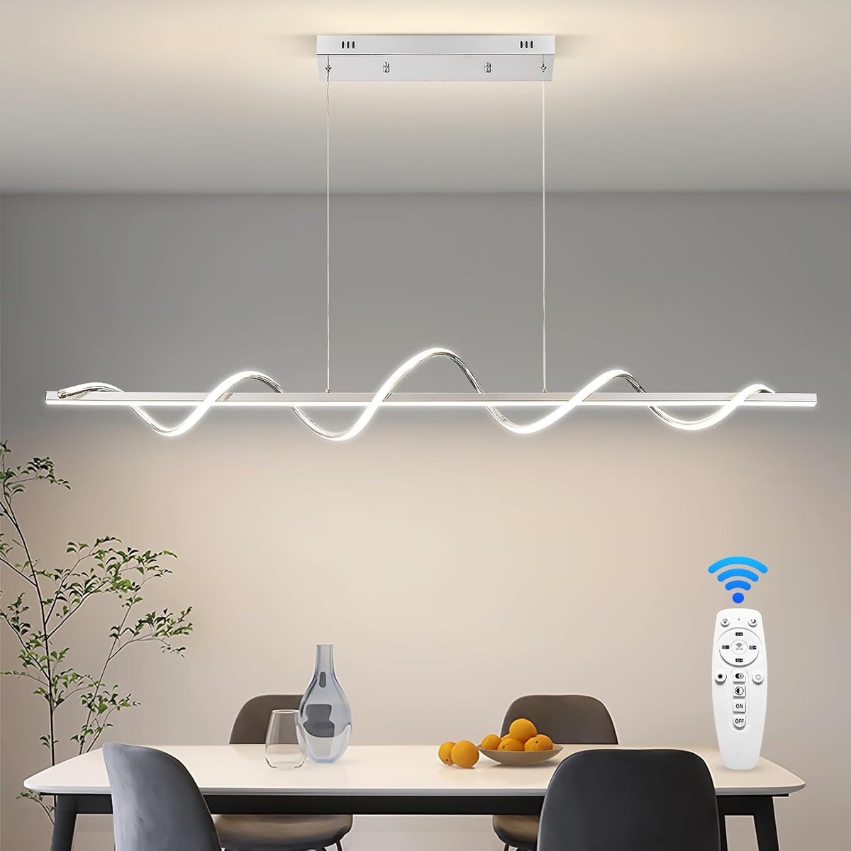 LED Pendant Lights, 56.29" Chorme Modern Chandeliers for Dining Room Hanging Pendant Lighting Chandelier Dimmable with Remote Control Island Lighting Lamp Fixture for Living Room Office Bar