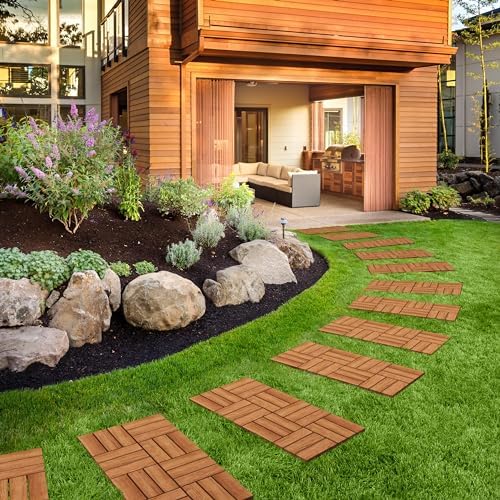 Yaheetech 54PCS Acacia Wood Deck Tiles Interlocking Patio Flooring,Wood
