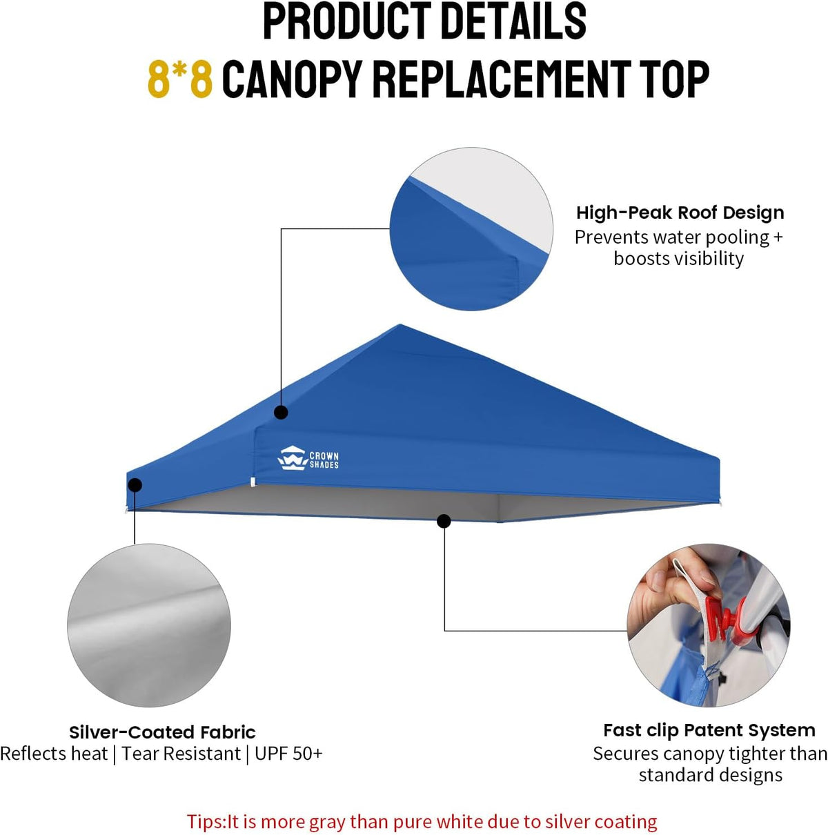 CROWN SHADES 8x8 Canopy Replacement Top, Blue (Top Only)