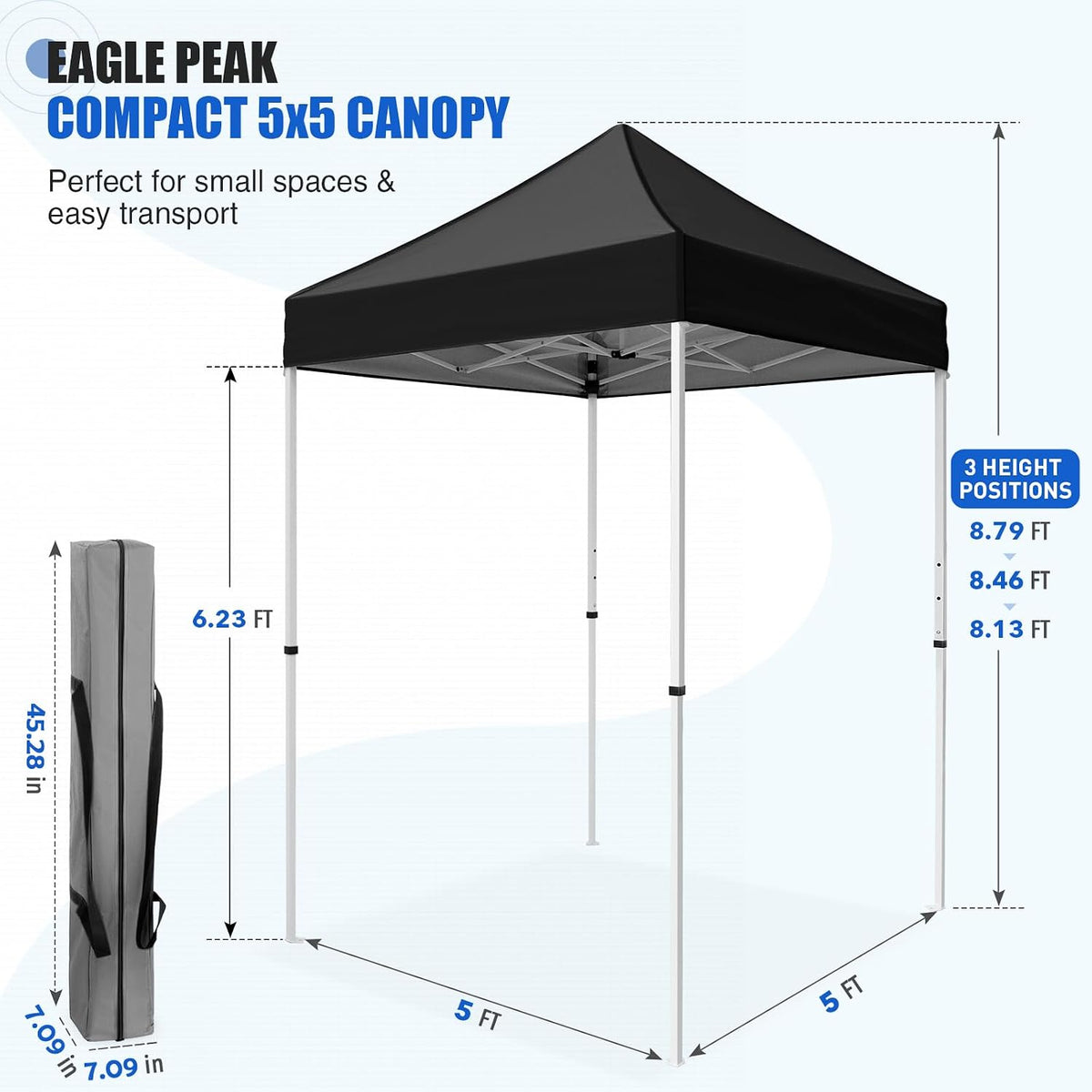EAGLE PEAK 5x5 Pop Up Canopy Tent, Black