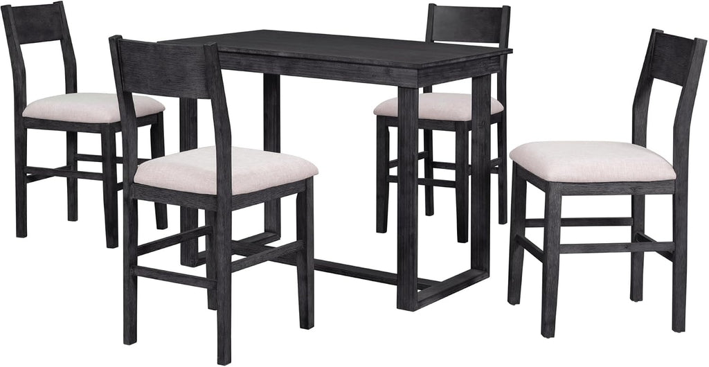 LUMISOL Small Breakfast Table Set for 4, 5-Piece Kitchen Table Set with Upholstered Bar Stools, Modern Style Wooden Table Set, Easy Assembly, Gray