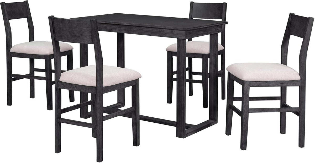 LUMISOL Small Breakfast Table Set for 4, 5-Piece Kitchen Table Set with Upholstered Bar Stools, Modern Style Wooden Table Set, Easy Assembly, Gray