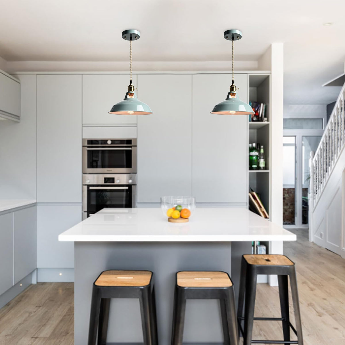 CLAXY Modern Pendant Light Sea Blue Dimmable Kitchen Hanging Light Fixture