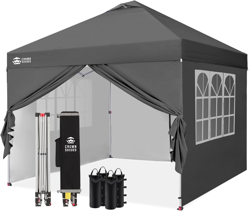 CROWN SHADES 10X10 Pop Up Canopy Tent with Sidewalls, One-Push Setup, Gray