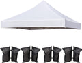 10x10 Canopy Replacement Top Cover for Pop Up Canopy Tent, Industry-Leading 3000mm Water Resistance, 500D Heavy Duty Waterproof with Silver Coating, UV Protection, 4 Sandbags, New White