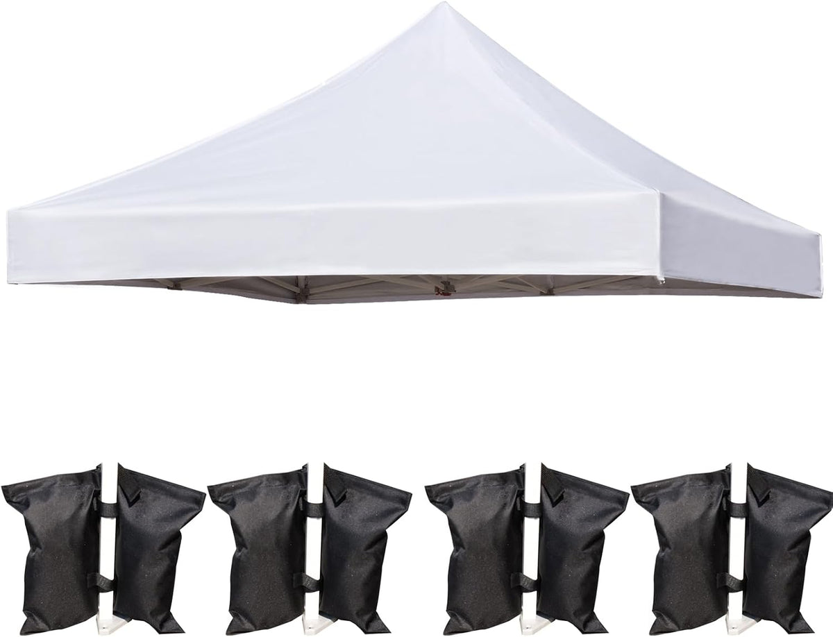 10x10 Canopy Replacement Top Cover for Pop Up Canopy Tent, Industry-Leading 3000mm Water Resistance, 500D Heavy Duty Waterproof with Silver Coating, UV Protection, 4 Sandbags, New White
