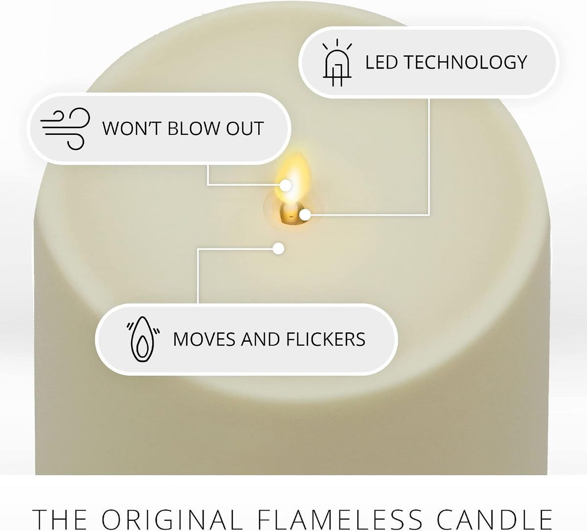 Luminara Realistic Artificial Moving Flame Outdoor Pillar Candle IPX4 - Moving Flame LED Battery Operated Lights for Outside Christmas, Halloween - Remote Included - Ivory - 6" x 6"