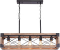 Farmhouse Kitchen Island Lighting, 5-Light Dining Room Light Fixture, Farmhouse Linear Chandelier with Solid Wood for Dining Room Kitchen Bar Pool Table