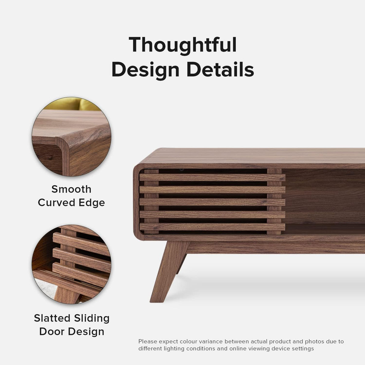mopio Ensley Dual-Side Storage Coffee Table – Mid Century Modern Fluted Wood Table with 4 Compartments for Living Room Organization, Curved Safety Edges, Tapered Legs (Walnut, 39.2" W x 23.2" D)