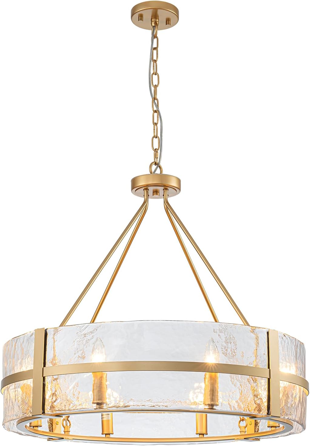28" Gold Drum Chandelier, Modern Glass Chandeliers for Dining Room