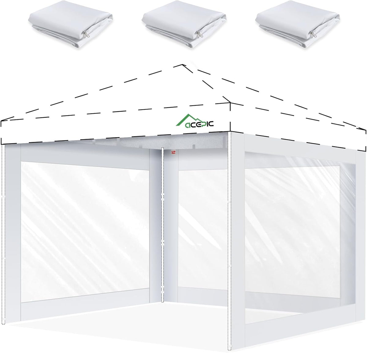 ACEPIC 10x10ft Clear Sidewalls for Canopy,White(3PCS, No Frame or Top)