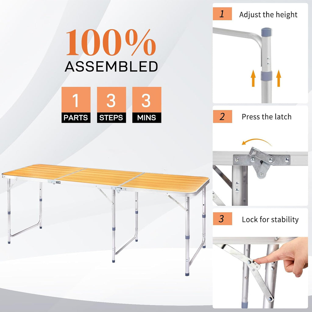 6.0 Ft Folding Portable Camping Table Yellow