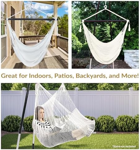 Sunnydaze Hanging Hammock Chair Swing for Patio, Caribbean, White