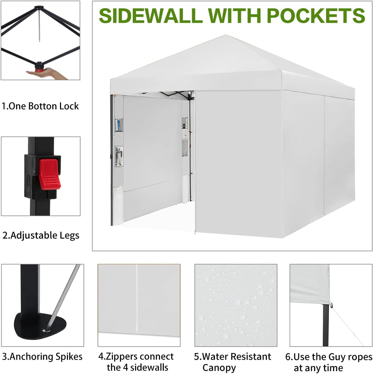 tunbne 10x10 pop up canopy tent with 4, side view