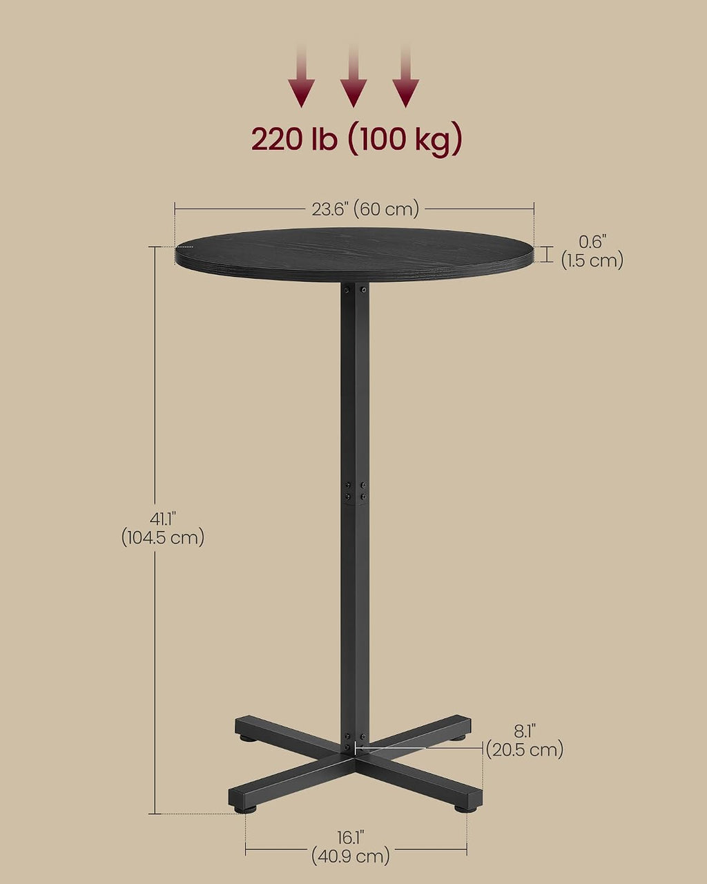 vasagle round bar table set of 2, cocktail, close-up detail