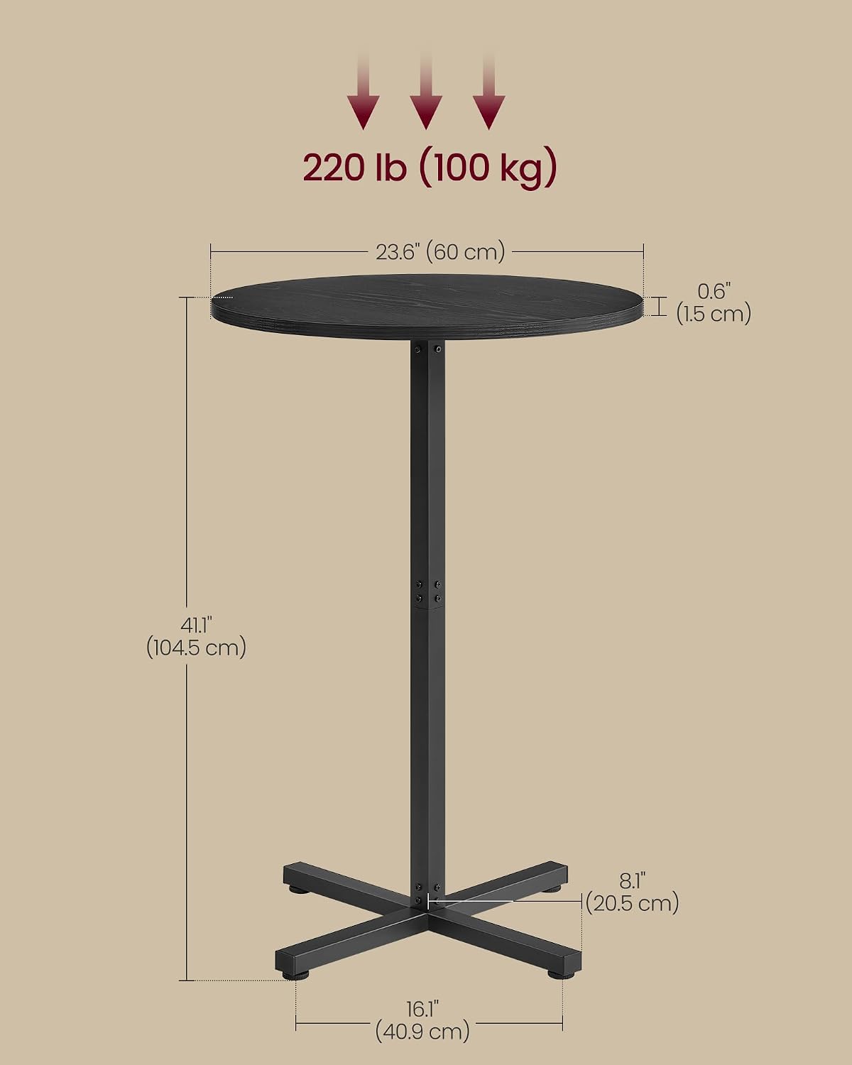 vasagle round bar table set of 2, cocktail, close-up detail