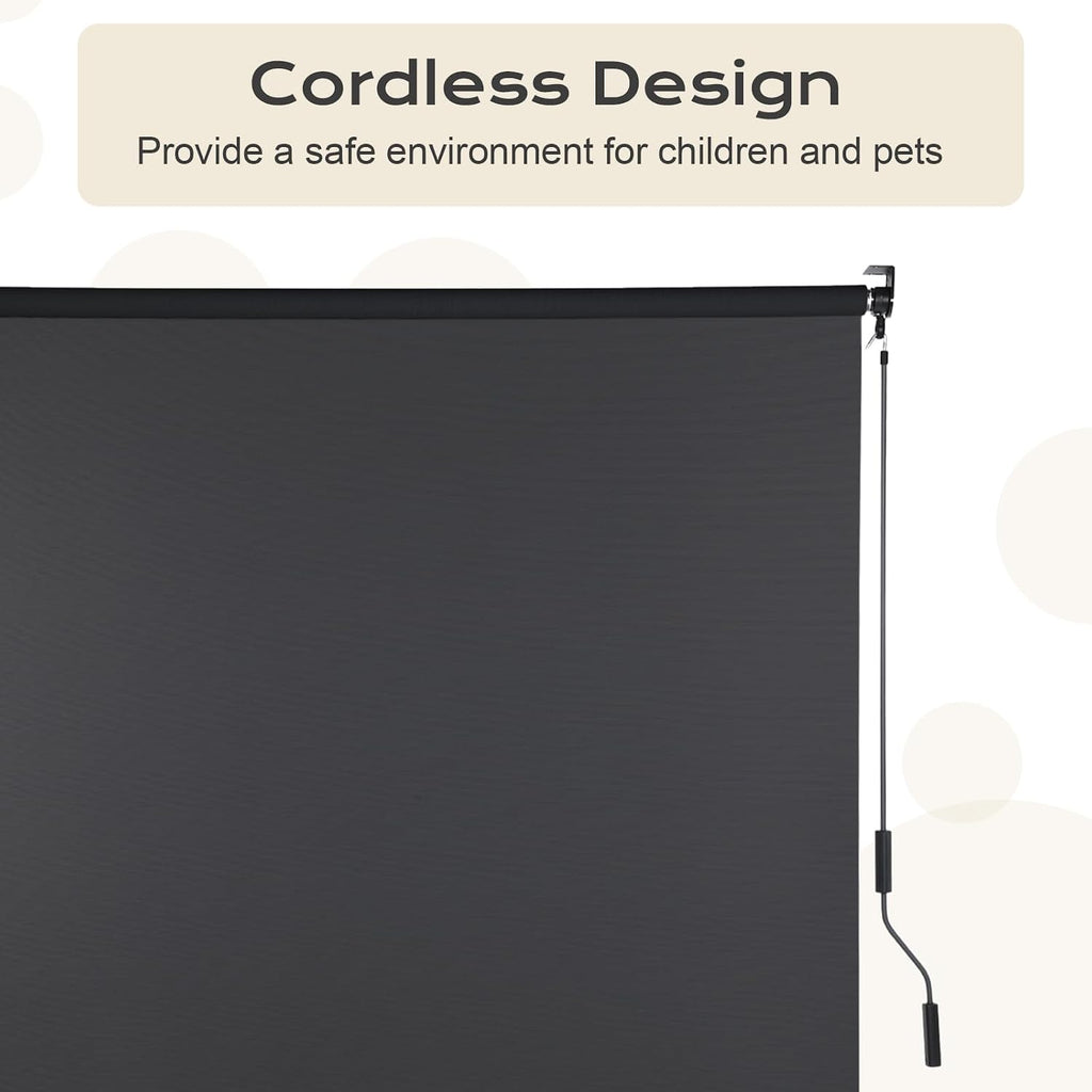 Aoodor 5% Openness Cordless Solar Fabric Roller Shade, 6'W x 8'H Sun Shade for Outdoor Gazebo Pergola Porch Use, 95% UV Protection Blinds, Dark Grey