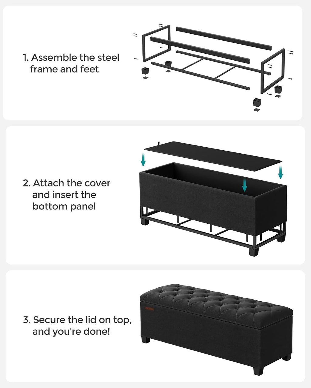 SONGMICS Storage Ottoman Bench, Foot Rest with Legs, Load up to 661.4 lb
