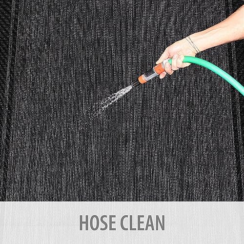 CAMILSON Indoor Outdoor Rug, 8x10 Bordered Dark Gray Black Modern Area Rugs for Indoor and Outdoor Patios, Kitchen and Hallway Mats, Washable Porch Deck Outside Carpet (Bordered Black, 8 x 10)
