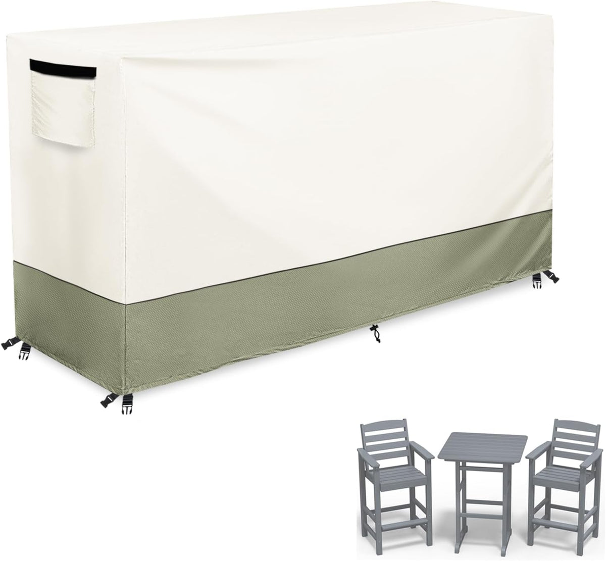 Bar Height Patio Dining Set Covers,100% Waterproof Outdoor Adirondack Bar Height Chairs and Table Sets Cover, Bar Table Set Covers for Patio Furniture Set,72" x 30" x 41" - Beige